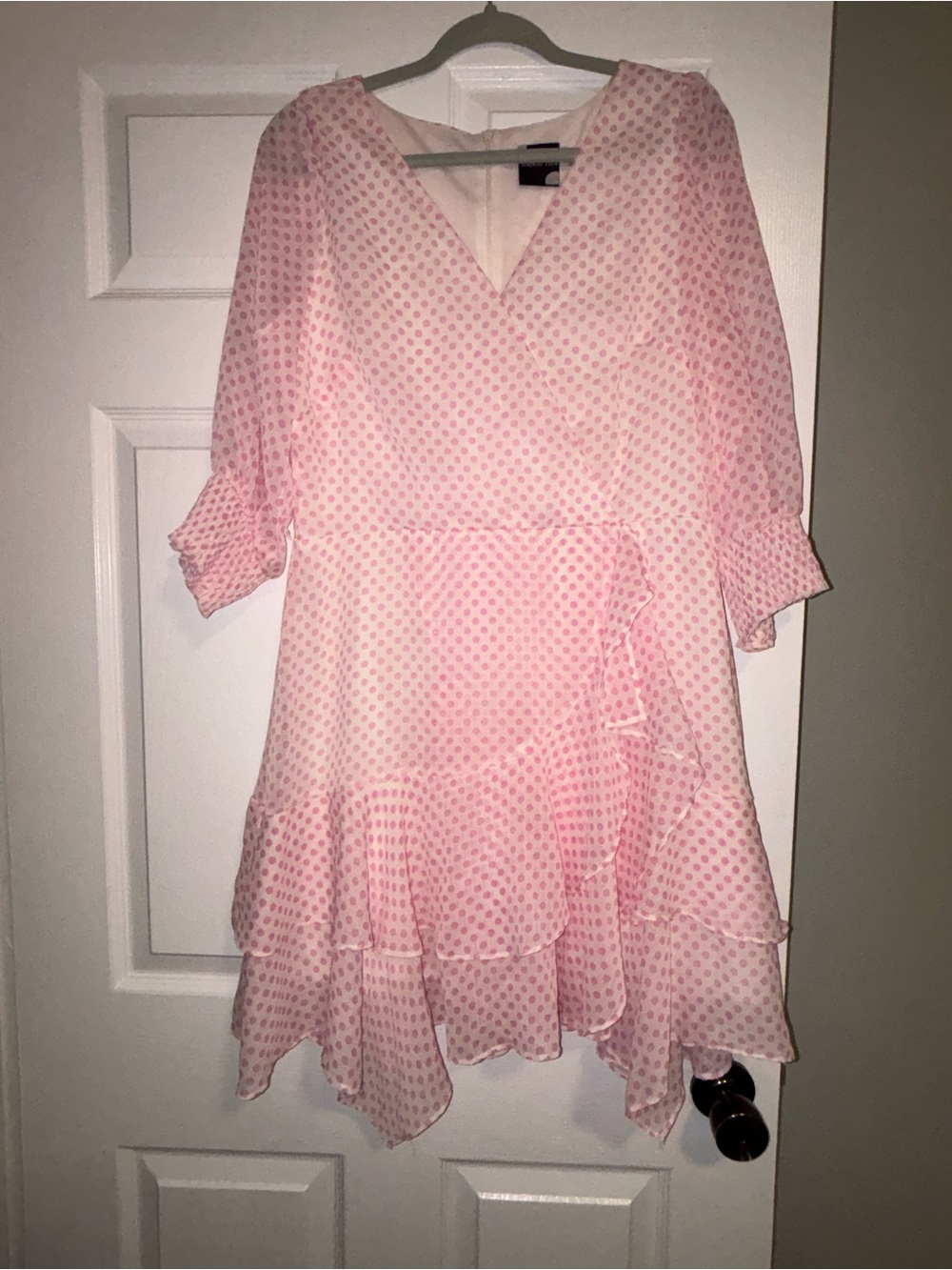 Girls' Pink Polka Dot Tiered Wrap Dress
